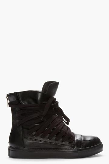 Krisvanassche Black Leather Extended-lace High-top Sneakers