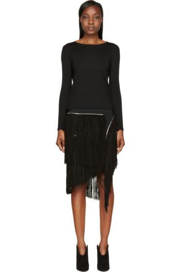 Jay Ahr Black Zip Suede Fringe Sweater Dress