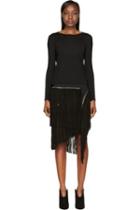 Jay Ahr Black Zip Suede Fringe Sweater Dress