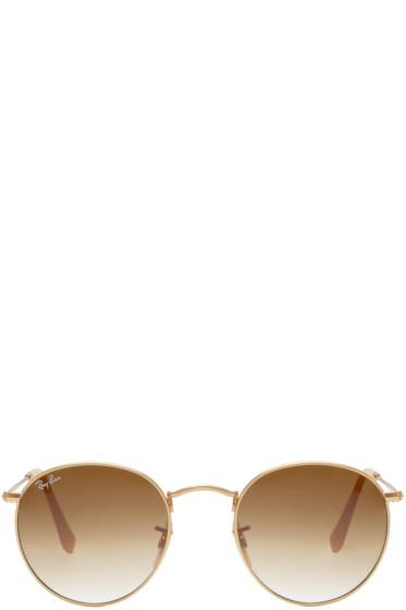 Ray-ban Gold And Brown Round Sunglasses