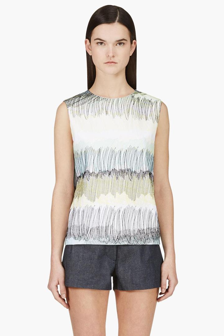 Kenzo White And Yellow Embroidered Scribble Tank Top