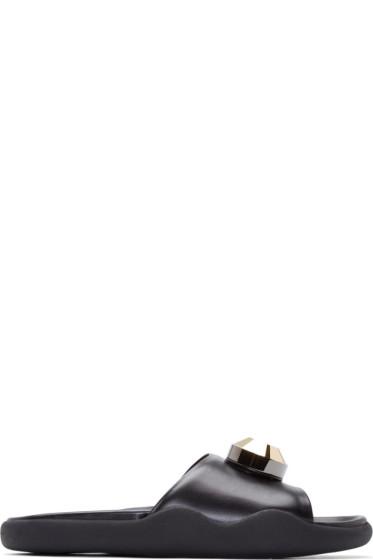 Christopher Kane Black Leather Gold Gem Pool Sandals