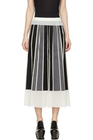 Viktor And Rolf Ivory Silk Gorgette Black And Grey Paneled Skirt