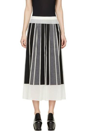 Viktor And Rolf Ivory Silk Gorgette Black And Grey Paneled Skirt