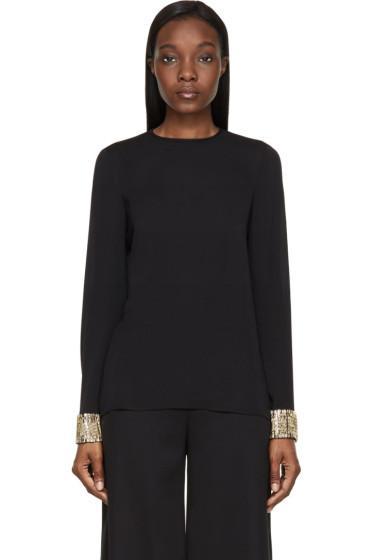 Dsquared2 Black Embellished Cuff Silk Blouse