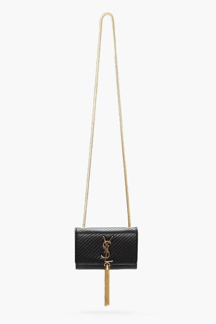 Saint Laurent Black Leather Tasseled Cassandre Shoulder Bag