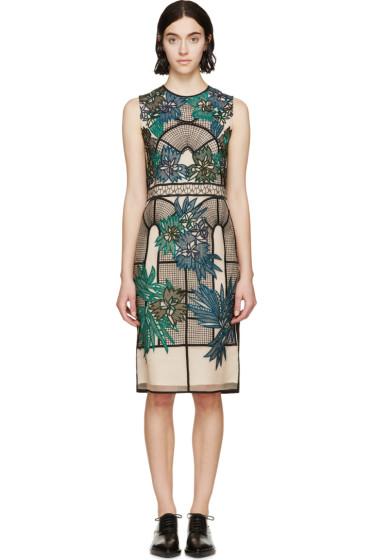 Erdem Beige And Black Embroidered Brenton Dress