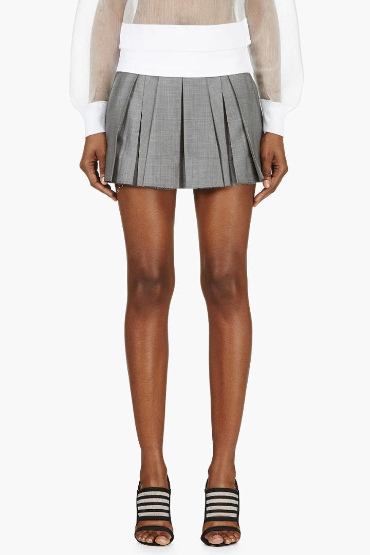 Alexander Wang Grey Wool Crosshatch Pleated Mini Skirt