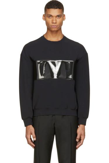 Calvin Klein Collection Black Pvc Band Crewneck Sweatshirt
