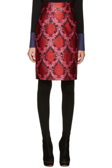 Mary Katrantzou Pink And Red Lurex Pencil Skirt