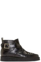 Underground Black Leather And Calf-hair Creeper Boots