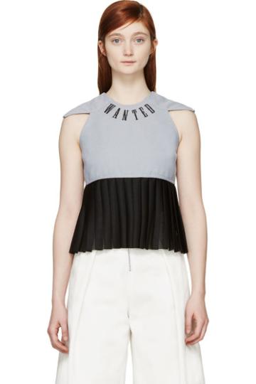 S By S Studio Blue And Black Pleated Logo Top