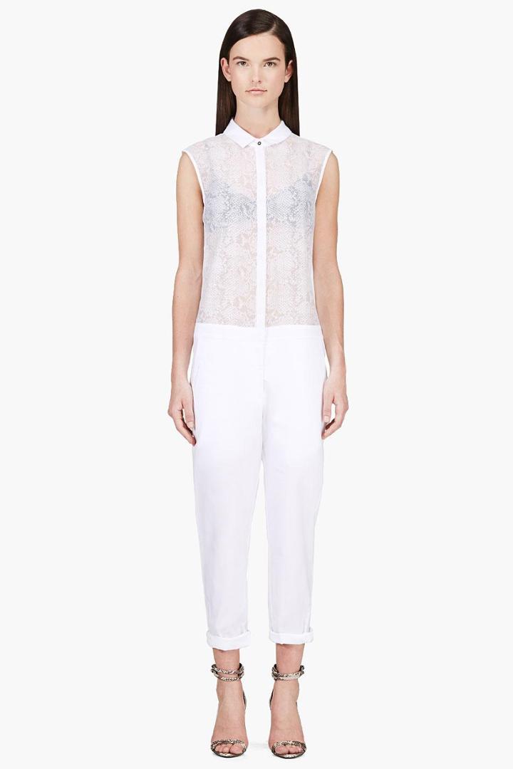 Richard Nicoll White Semi-sheer Python Print Jumpsuit