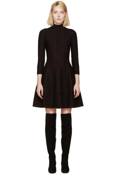 Alexander Mcqueen Black And Red Lace Flare Dress
