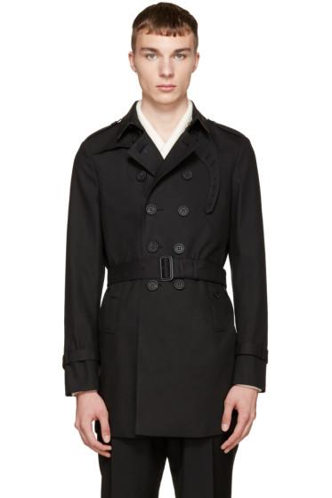 Burberry Prorsum Black Camo Collar Trench Coat