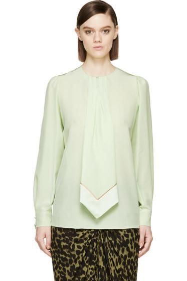 Givenchy Pear Green Silk Pleated Tie Blouse