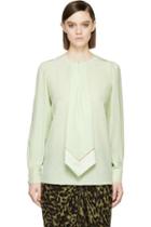 Givenchy Pear Green Silk Pleated Tie Blouse