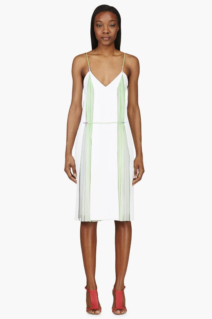 Christopher Kane White And Mint Green Double Pleat Cami Dress
