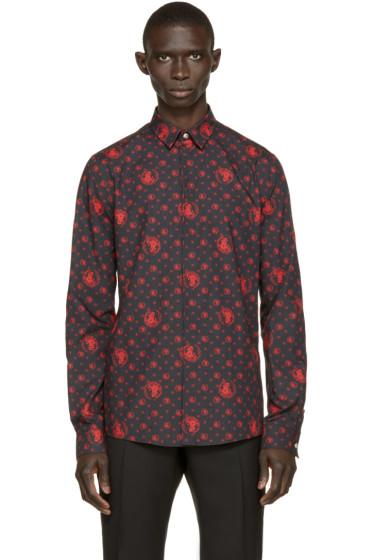 Versus Black And Red Patterned Poplin Shirt
