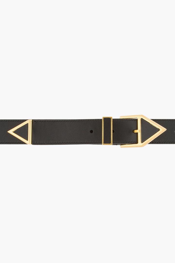 Saint Laurent Black Leather Gold Hardware Triangle Belt