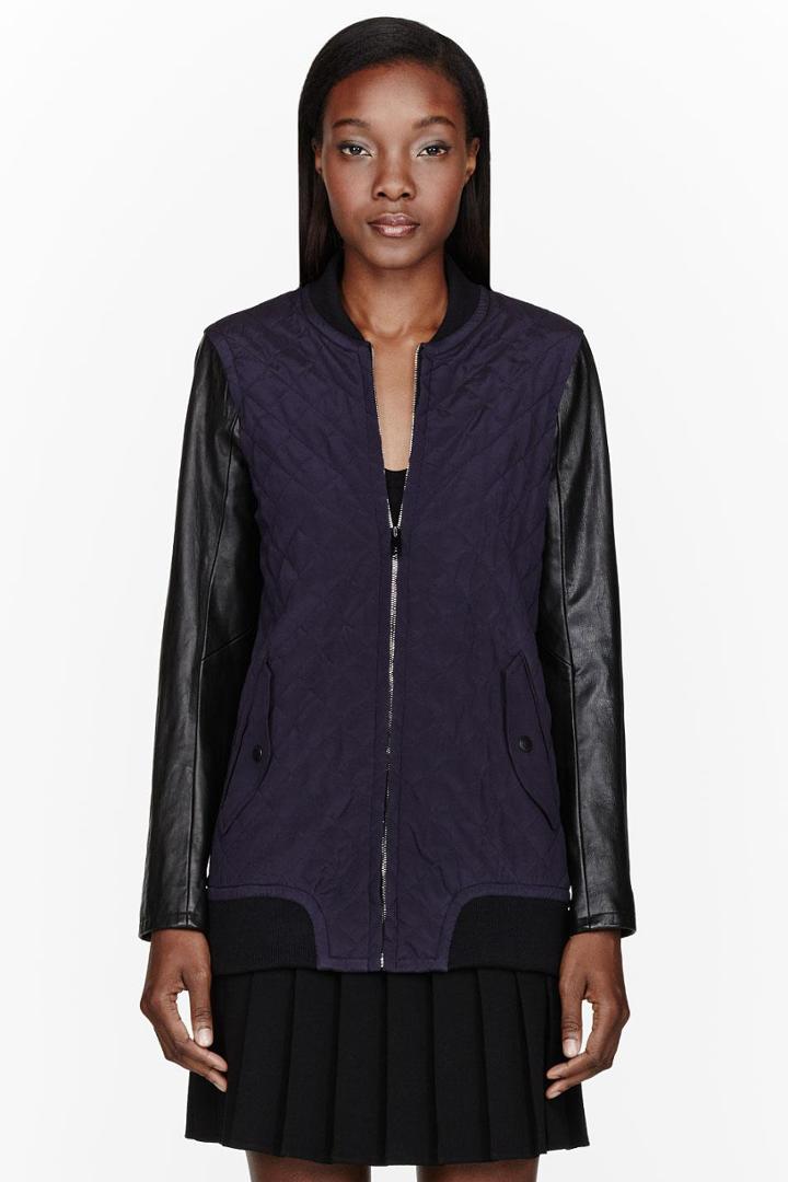 Rag And Bone Purple Leather And Silk Quilted Pacific Jacket