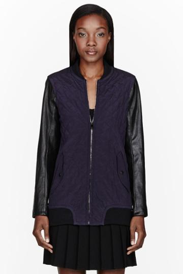 Rag And Bone Purple Leather And Silk Quilted Pacific Jacket