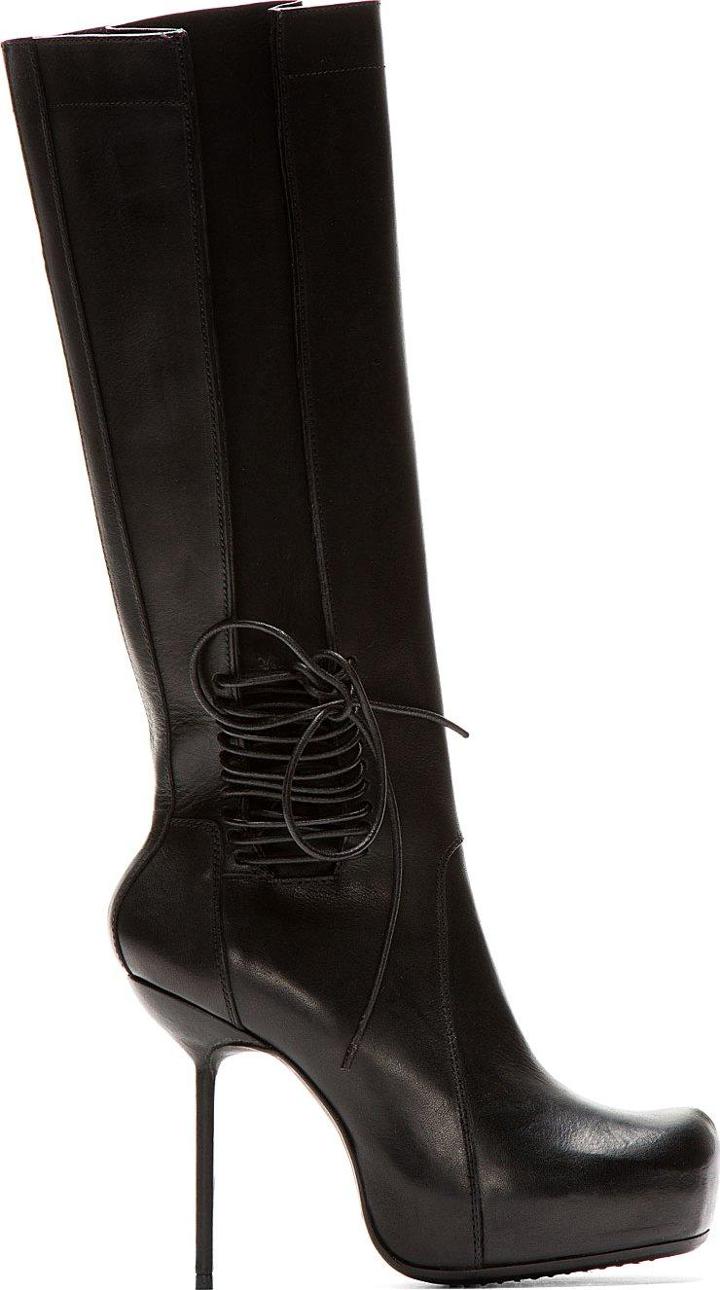 Rick Owens Black Leather Stiletto Wader Boots