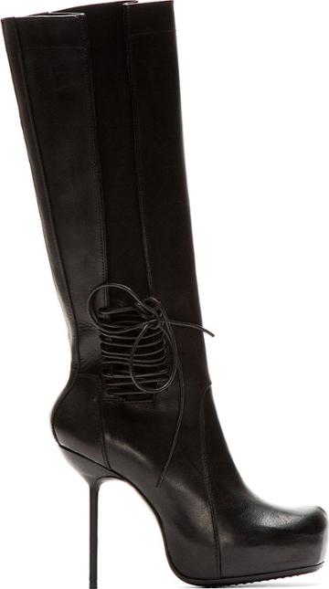 Rick Owens Black Leather Stiletto Wader Boots