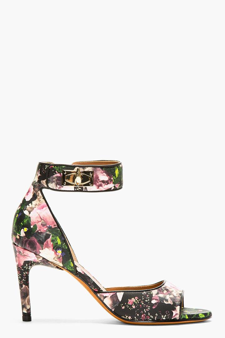 Givenchy Black Leather Floral Printed Sharklock Heels