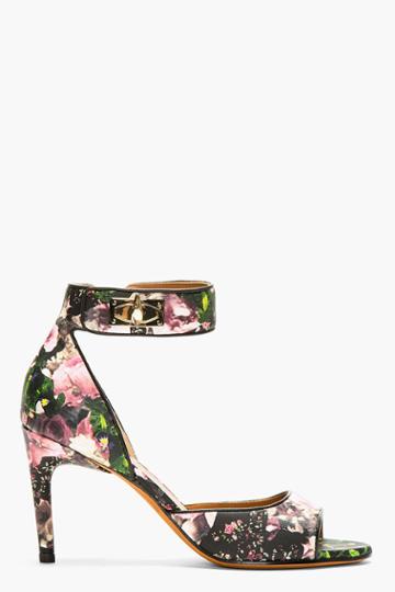 Givenchy Black Leather Floral Printed Sharklock Heels