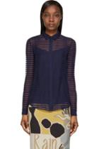 Burberry Prorsum Bright Navy Sheer Striped Silk Chiffon Shirt
