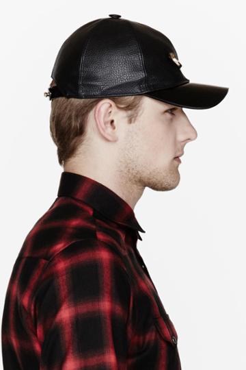Marc Jacobs Black Textured Leather Gold Pin Cap