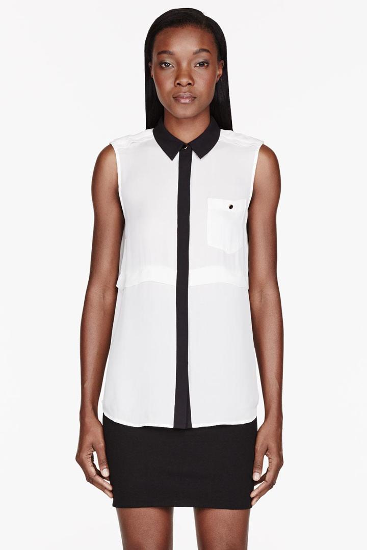 Marc By Marc Jacobs Ivory And Black Georgette Horizon Blouse