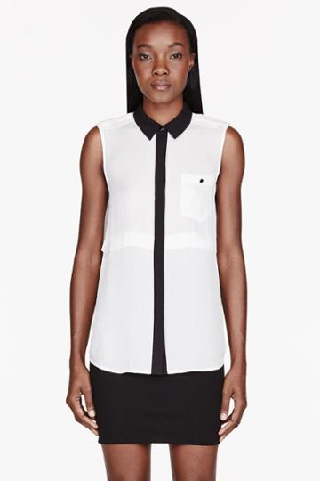 Marc By Marc Jacobs Ivory And Black Georgette Horizon Blouse
