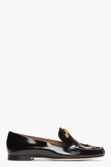 Chloe Black Patent Leather Metal-tipped Tassel Loafers