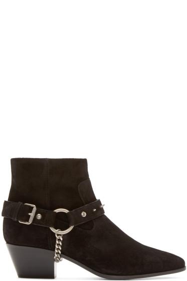Saint Laurent Black Suede Studded Harness Wyatt Boots