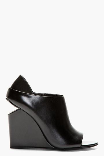 Alexander Wang Black Leather Notched Heel Alla Wedges