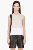 Calvin Klein Collection Beige Stretch Silk Satin Toral Blouse