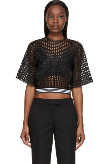 Denis Gagnon Black Lattice Mesh Short Sleeve Top