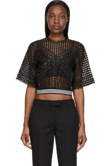 Denis Gagnon Black Lattice Mesh Short Sleeve Top