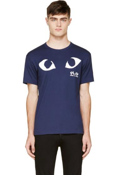 Comme Des Garçons Play Navy And White Logo T-shirt