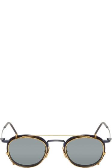 Thom Browne Navy And Gold Clip-on Glasses