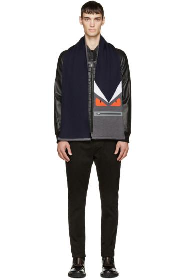 Fendi Navy And Grey Wool Monster Scarf