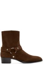 Saint Laurent Brown Harness Wyatt Biker Boots