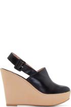 Robert Clergerie Black Leather French Wedge Mules