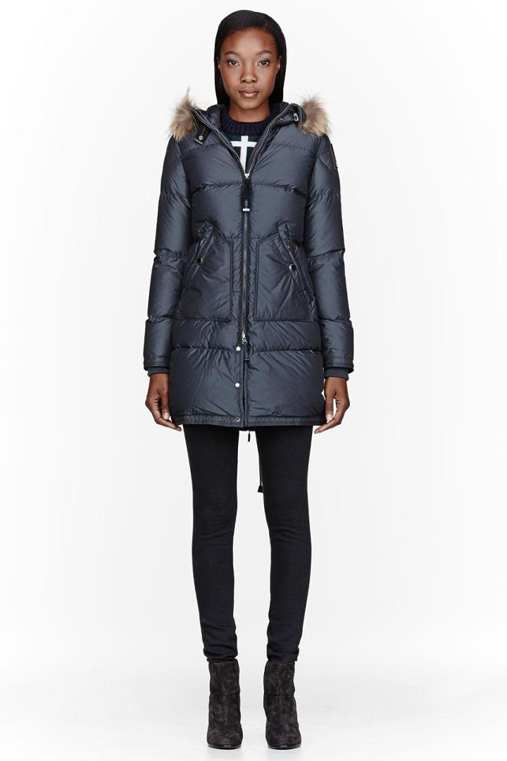 Parajumpers Charcoal Grey Fur-hooded Light Long Bear Coat