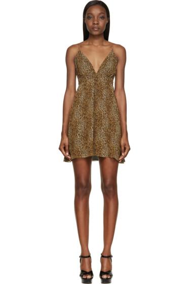 Saint Laurent Brown And Black Silk Leopard Print Dress