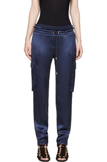 Balmain Blue Silk Cargo Trousers