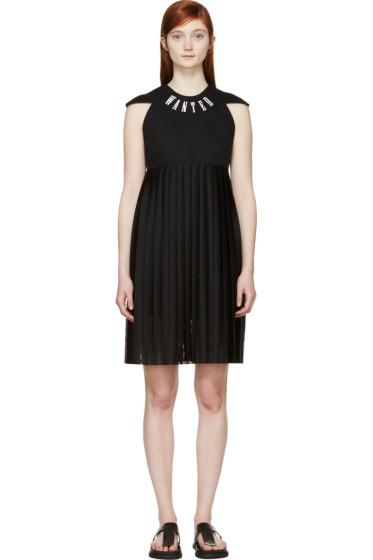 S By S Studio Black Mesh Pleated Logo Dress