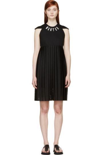 S By S Studio Black Mesh Pleated Logo Dress